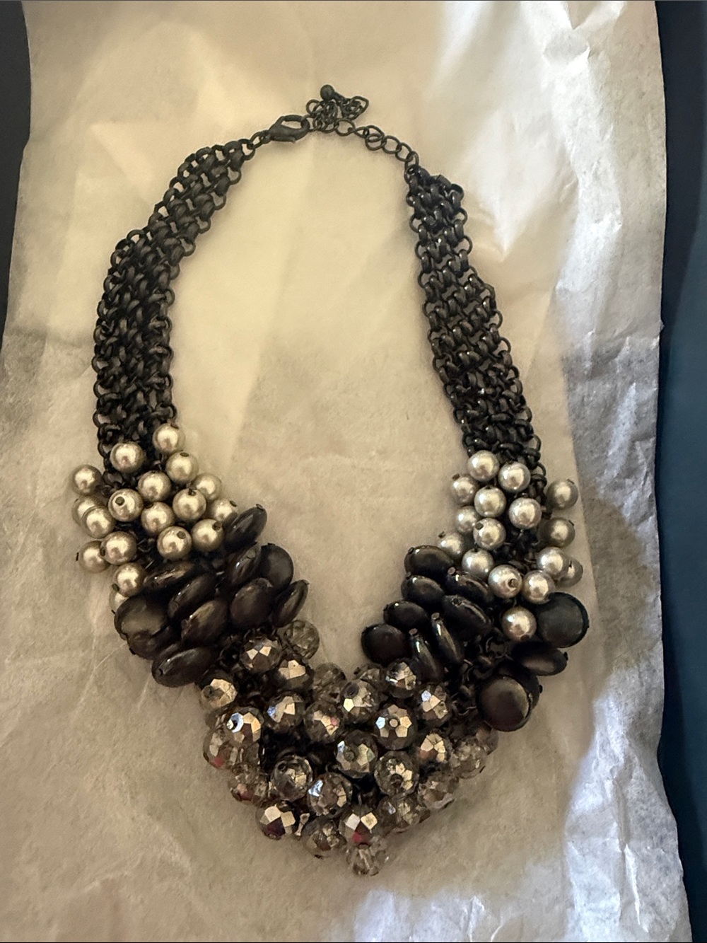 Statement Black and Silver Beaded Multi-Strand Necklace
